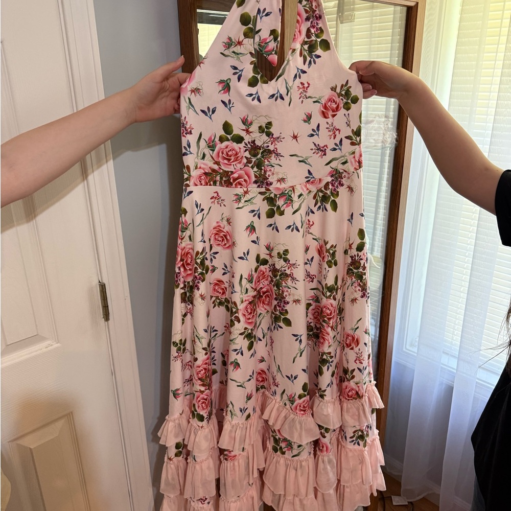 Floral Pink Kids halter neck Formal Dress